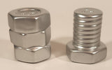 Nut and Bolt Silver Ceramic Salt and Pepper Shaker Set
