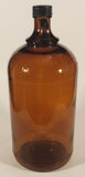 Vintage Perfex Bleach 10 3/4" Brown Amber Glass Bottle Jug with Handle and Black Plastic Lid