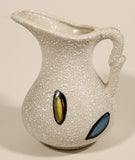 Vintage Mid Century Blue and Yellow Accents White Speckled 4" Vase Pitcher Jug
