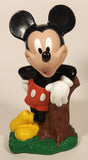 1994 Just Toys New York Disney Mickey Mouse Leaning On Tree Stump on Grass 8" Tall Vinyl Coin Bank