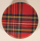 Scottish Red and Green Tartan Kilt Pattern Round 6 1/2" Tin Metal Container Christmas Gift Box