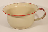 Antique Red Rimmed Cream 9 1/2" Porcelain Enamel Metal Pot with Handle
