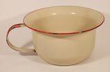 Antique Red Rimmed Cream 9 1/2" Porcelain Enamel Metal Pot with Handle