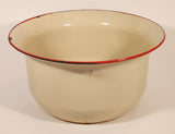 Antique Red Rimmed Cream 9 1/2" Porcelain Enamel Metal Pot with Handle