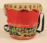 Vintage Chinese Lion Dance Drum Rawhide 8 1/4" Hand Painted Wood Instrument