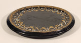 Antique 1800s Victorian Ornate Gold Pattern with Hand Painted Blue and White Dots No. G11 Black Oval 6 3/4" x 8 1/2" Papier Mache Mirror Plaque