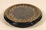 Antique 1800s Victorian Ornate Gold Pattern with Hand Painted Blue and White Dots No. G11 Black Oval 6 3/4" x 8 1/2" Papier Mache Mirror Plaque