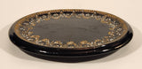 Antique 1800s Victorian Ornate Gold Pattern with Hand Painted Blue and White Dots No. G11 Black Oval 6 3/4" x 8 1/2" Papier Mache Mirror Plaque