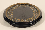 Antique 1800s Victorian Ornate Gold Pattern with Hand Painted Blue and White Dots No. G11 Black Oval 6 3/4" x 8 1/2" Papier Mache Mirror Plaque