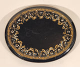 Antique 1800s Victorian Ornate Gold Pattern with Hand Painted Blue and White Dots No. G11 Black Oval 6 3/4" x 8 1/2" Papier Mache Mirror Plaque
