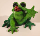 Hard to Find 2009 Kitty's Critters Bugsy Green Front with Ladybug On It's Tongue 3 1/4" Ceramic Figurine