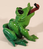 Hard to Find 2009 Kitty's Critters Bugsy Green Front with Ladybug On It's Tongue 3 1/4" Ceramic Figurine