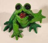Hard to Find 2009 Kitty's Critters Bugsy Green Front with Ladybug On It's Tongue 3 1/4" Ceramic Figurine