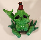 Hard to Find 2009 Kitty's Critters Bugsy Green Front with Ladybug On It's Tongue 3 1/4" Ceramic Figurine