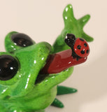 Hard to Find 2009 Kitty's Critters Bugsy Green Front with Ladybug On It's Tongue 3 1/4" Ceramic Figurine