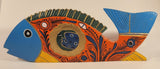 Vintage Mexican Folk Art Tropical Fish Blue Orange Gold Hand Painted 17" Carved Wood Sculpture
