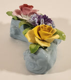 Vintage Stanley Bone China England Miniature Blue Curved Log Porcelain Floral Flower Bouquet