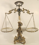 Vintage Bleikristall Ornate Cherub Themed 17 1/4" Tall Brass and 24% Leaded Crystal Glass Tray Scales of Justice Balance Scale
