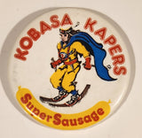 Rare Vintage 1970s Kobasa Kapers Super Sausage Festival Jasper Alberta Skiing Character 2 1/4" Pinback Button