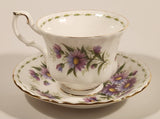 Vintage 1970s Royal Albert Flower of the Month Series September Michaelmas Daisy Purple Flowers Bone China Tea Cup & Saucer Set