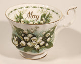 Vintage 1970s Royal Albert Flower of the Month Series May Lily Of The Valley White Flowers Bone China Tea Cup & Saucer Set