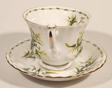 Vintage 1970s Royal Albert Flower of the Month Series January Snowdrops White Flowers Bone China Tea Cup & Saucer Set