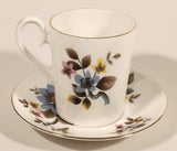 Vintage Royal Albert Bone China England Ascot Pink Yellow Blue Flowers Demitasse Tea Cup & Saucer Set