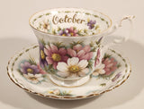 Vintage 1970s Royal Albert Flower of the Month Series October Cosmos Pink and Purple Flowers Bone China Tea Cup & Saucer Set
