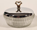 Vintage Ribbed Glass Candy Dish with Chrome Lid