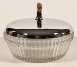 Vintage Ribbed Glass Candy Dish with Chrome Lid
