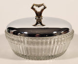 Vintage Ribbed Glass Candy Dish with Chrome Lid