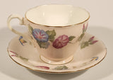 Rare Color Vintage Aynsley Bone China England Pink and Blue Morning Glories Flowers Light Pink Gold Trim Tea Cup & Saucer Set
