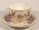 Rare Color Vintage Aynsley Bone China England Pink and Blue Morning Glories Flowers Light Pink Gold Trim Tea Cup & Saucer Set