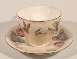 Rare Color Vintage Aynsley Bone China England Pink and Blue Morning Glories Flowers Light Pink Gold Trim Tea Cup & Saucer Set