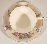 Rare Color Vintage Aynsley Bone China England Pink and Blue Morning Glories Flowers Light Pink Gold Trim Tea Cup & Saucer Set
