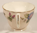 Rare Color Vintage Aynsley Bone China England Pink and Blue Morning Glories Flowers Light Pink Gold Trim Tea Cup & Saucer Set