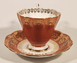 Vintage Royal Standard Fine Bone China England Red Pink and White Ornate Gold Pattern Tea Cup & Saucer Set