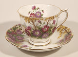 Vintage Royal Albert Bone China England Wild Geranium Purple and Pink Rose Flowers Tea Cup & Saucer Set