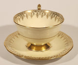 Vintage Queen Anne Fine Bone China England Pink and Blue Flowers Light Yellow Ornate Gold Trim Tea Cup & Saucer Set