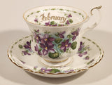 Vintage 1970s Royal Albert Flower of the Month Series February Violet Purple Flowers Bone China Tea Cup & Saucer Set