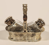 Vintage Silver Plated Zinc Salt and Pepper Shaker Set in Silver Plated Basket