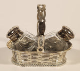 Vintage Silver Plated Zinc Salt and Pepper Shaker Set in Silver Plated Basket