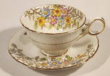 Vintage Delphine China Made in England Pink Yellow Blue Flowers Tea Cup & Saucer Set