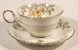 Vintage Delphine China Made in England Pink Yellow Blue Flowers Tea Cup & Saucer Set