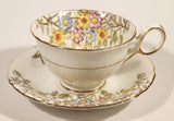 Vintage Delphine China Made in England Pink Yellow Blue Flowers Tea Cup & Saucer Set