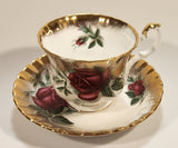 Vintage Royal Albert Bone China England Sweetheart Roses "Patricia" Red Rose Flowers Gold Trim Tea Cup & Saucer Set