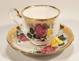 Vintage Royal Albert Bone China England Yellow and Pink Roses Flowers Gold Trim Tea Cup & Saucer Set