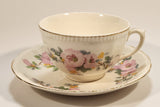 Vintage Sovereign Potteries & Earthenware Made in Canada Pink Flowers Gold Trim Tea Cup & Saucer Set