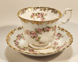 Vintage Royal Albert Bone China England Dimity Rose Pink Roses Flowers Gold Trim Tea Cup & Saucer Set