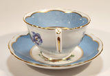 Vintage Crown Fine Bone China Staffordshire England Mixed Flower Pattern Blue and White Gold Trim Tea Cup Saucer